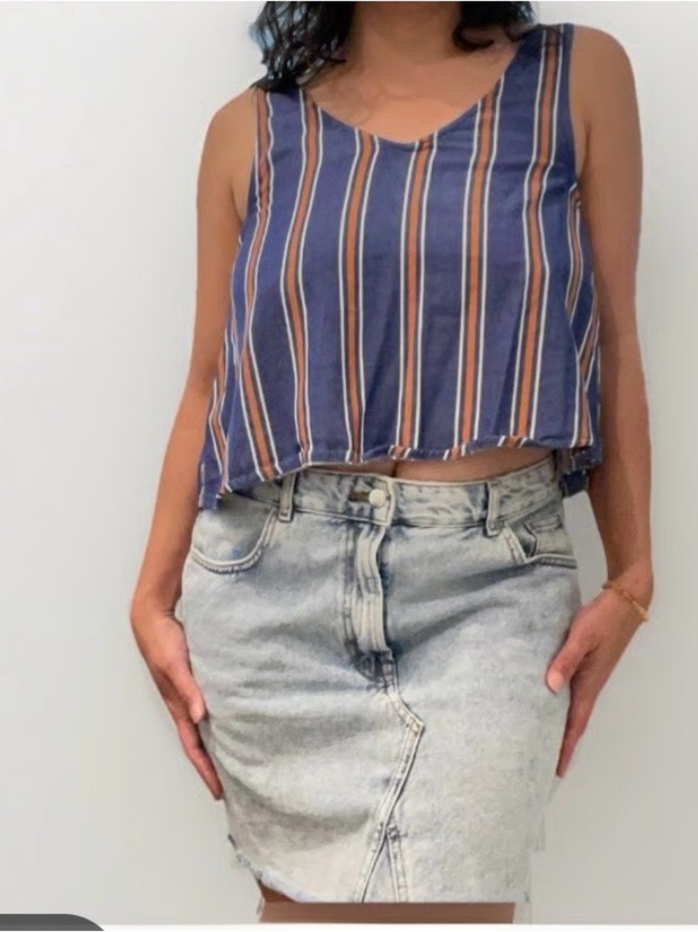 saltwater LUXE Navy Tank with Rust and Cream Stripes